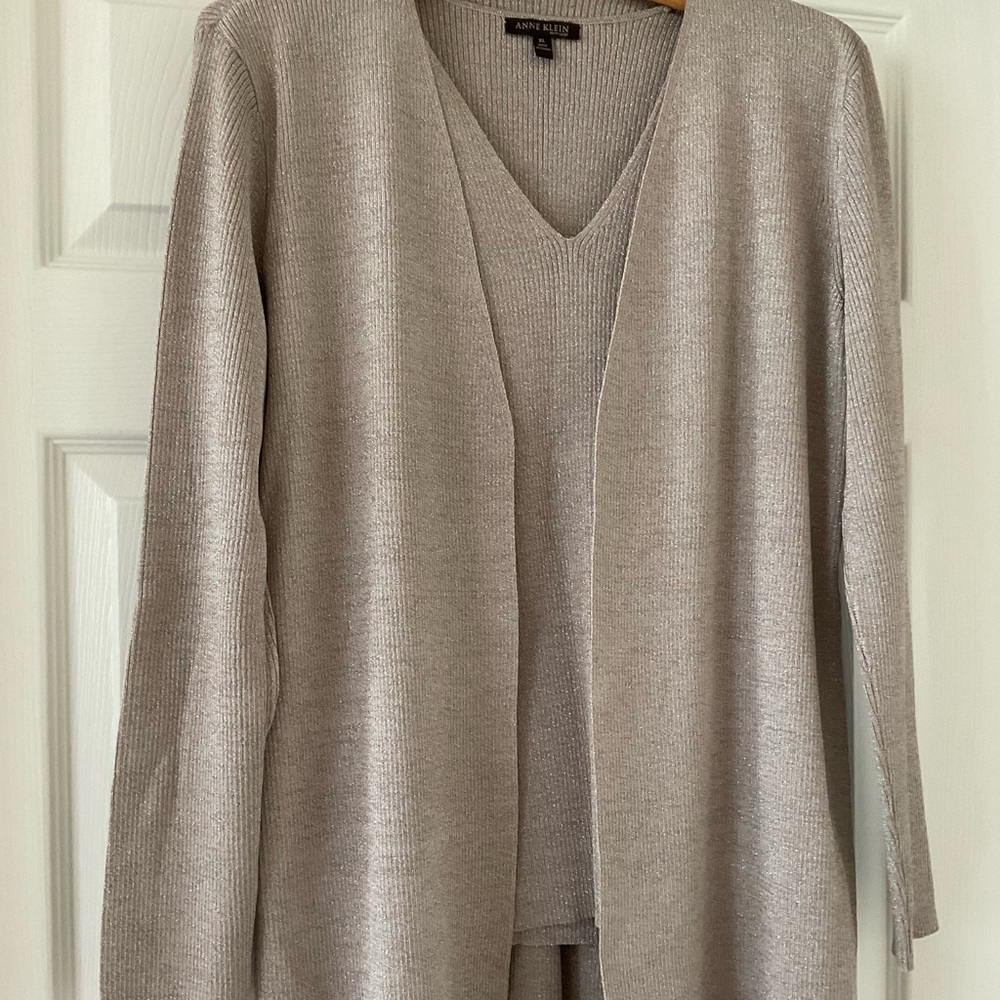 Anne Klein sweater twin set - gold/taupe with a bit of sparkle